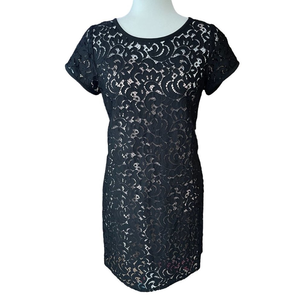 Loft Black Lace Lined Sheath Dress - 8